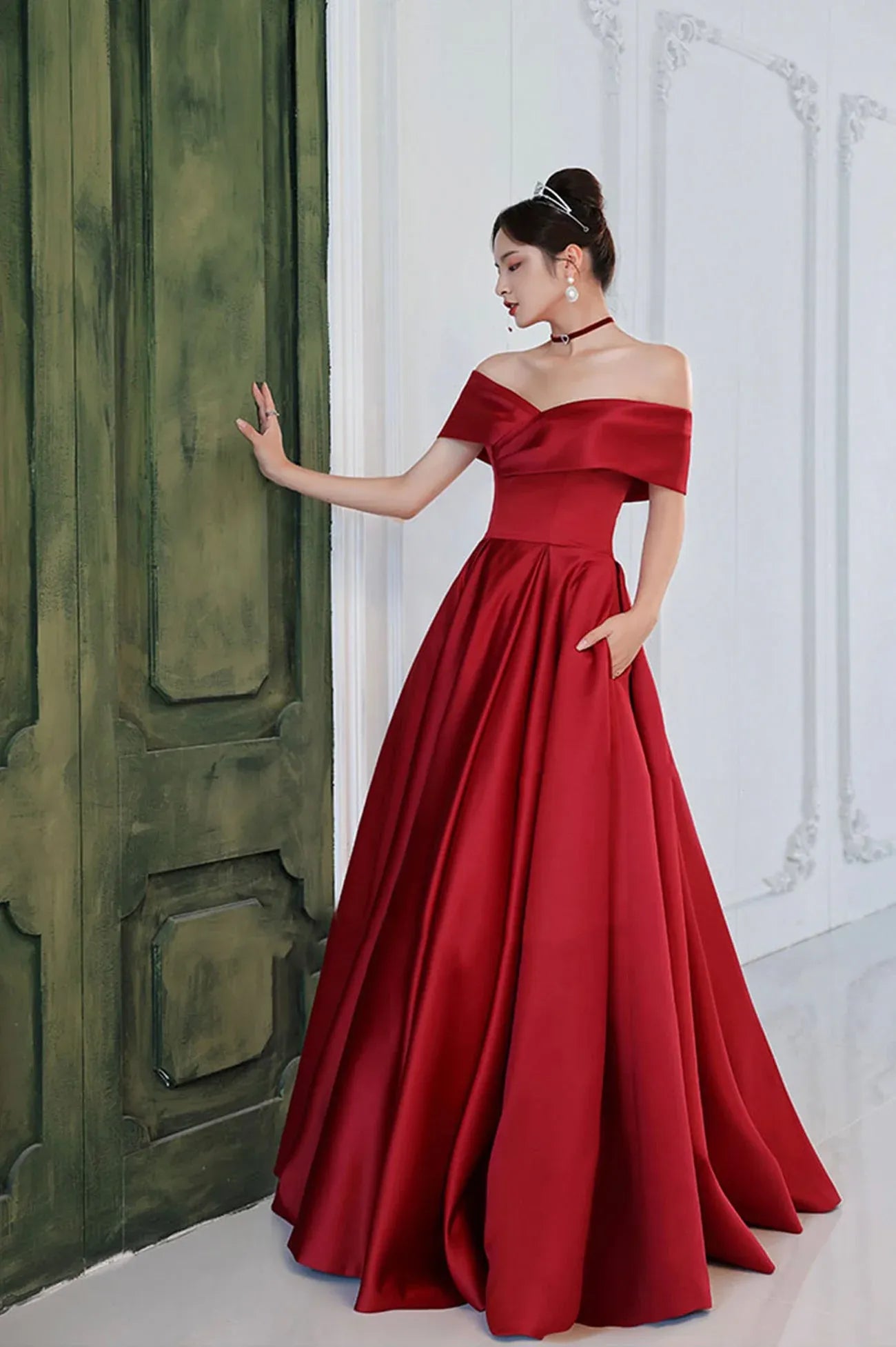 Elegant A-Line V Neck Cap Sleeve Lace Up Floor-Length Prom Dress