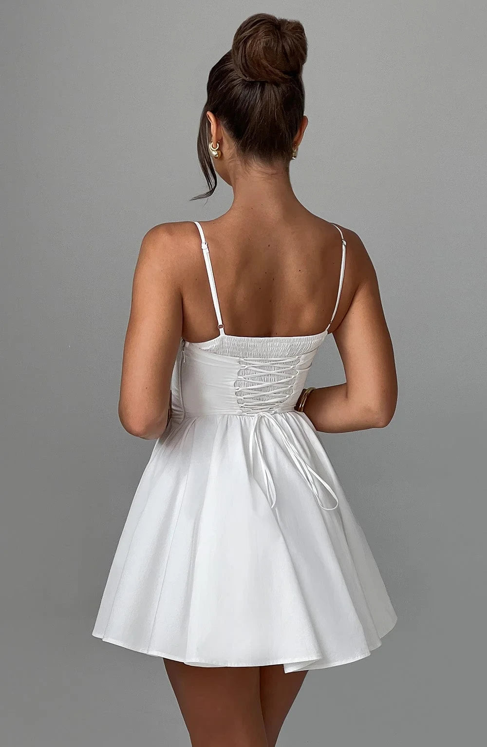 Elegant A-Line V Neck Corset White Mini Homecoming Dress With Lace Up Back