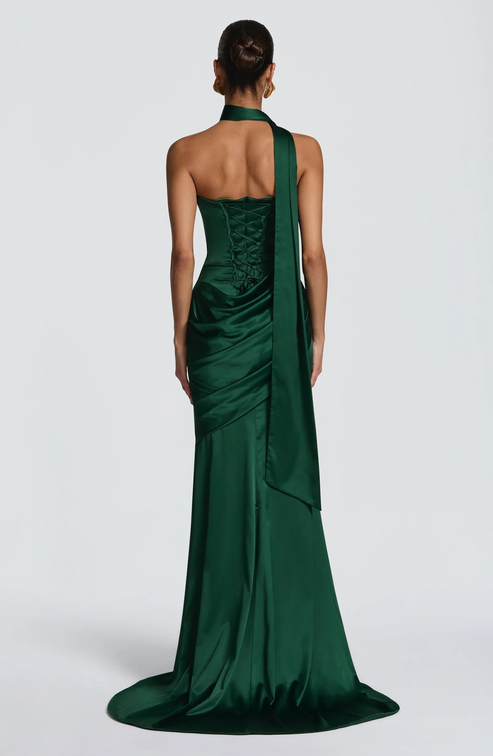 Elegant Mermaid Strapless Corset Satin Emerald Floor-Length Prom Dress With Satin