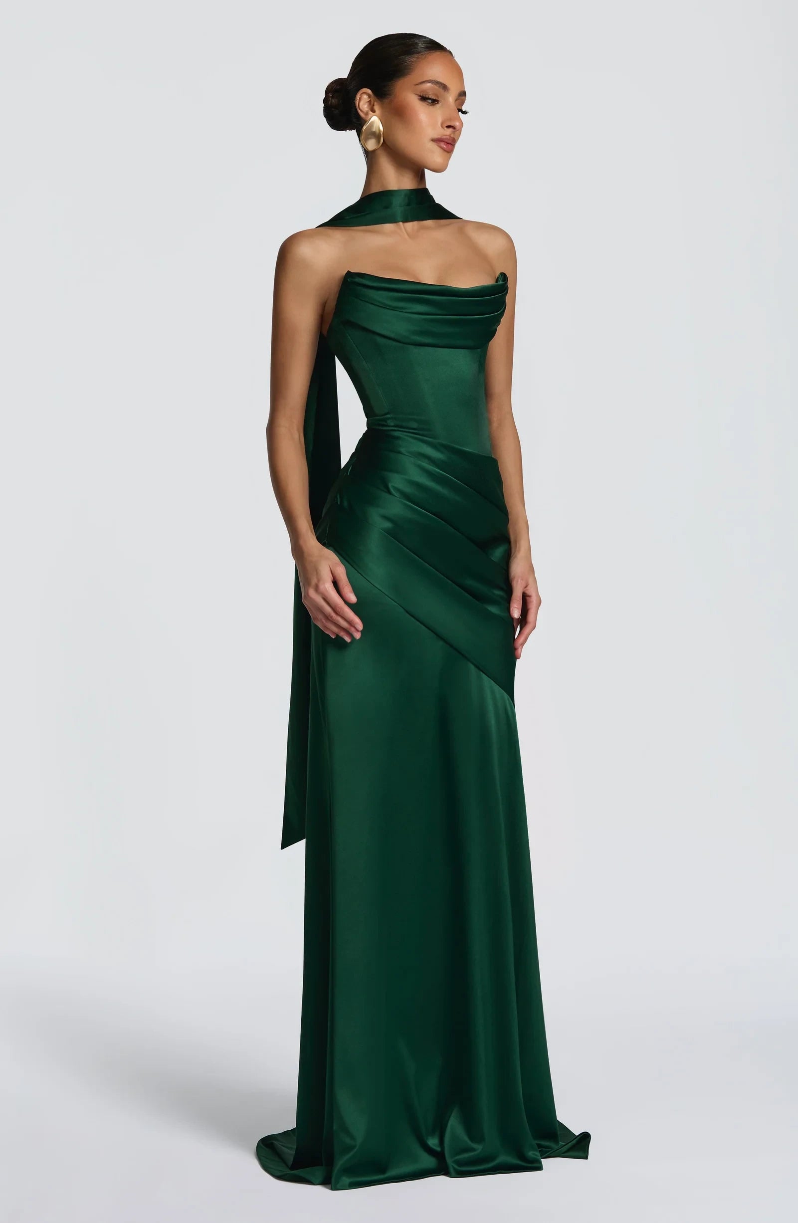 Elegant Mermaid Strapless Corset Satin Emerald Floor-Length Prom Dress With Satin
