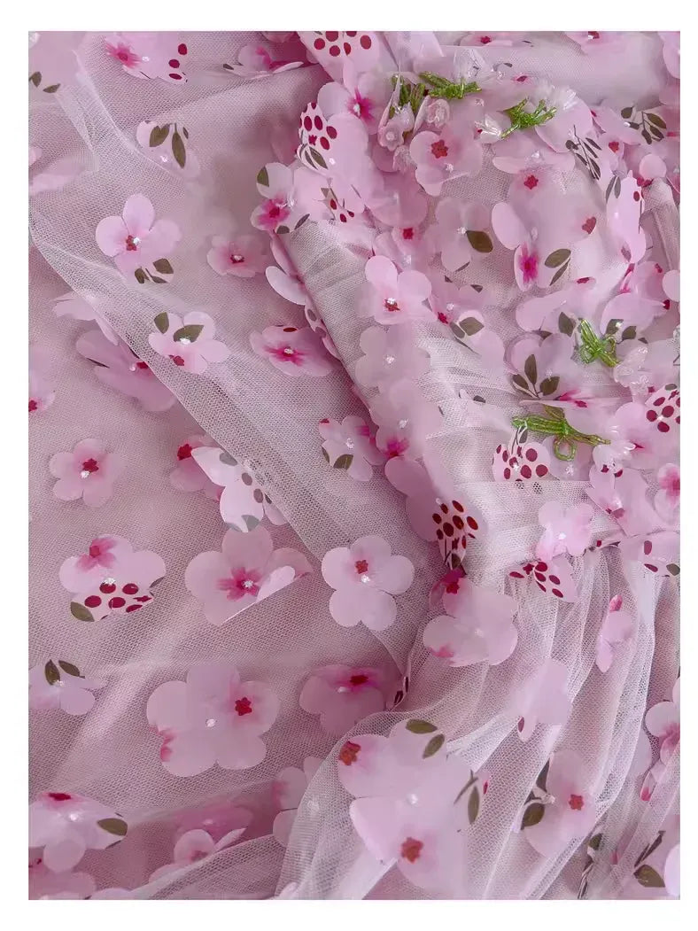 Enchanting A-Line Square Neck Sleeveless 3D Floral Baby Pink Maxi Prom Dress for Women Ready to Ship