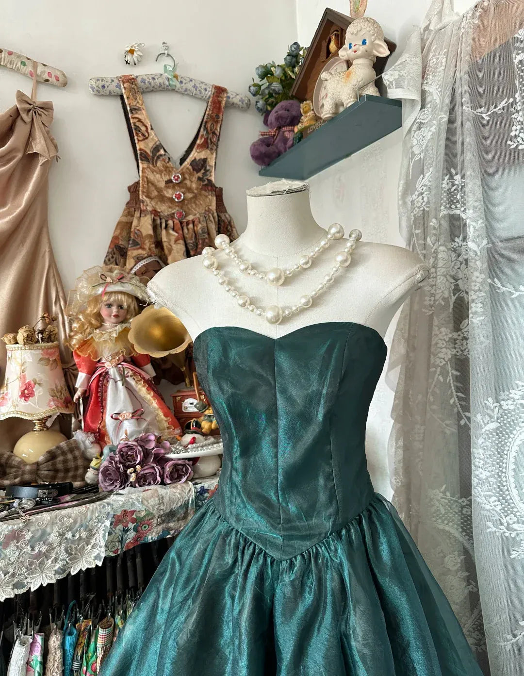 Enchanting Ballgown Strapless Ruched Taffeta Teal Green Maxi Evening Dress for Women