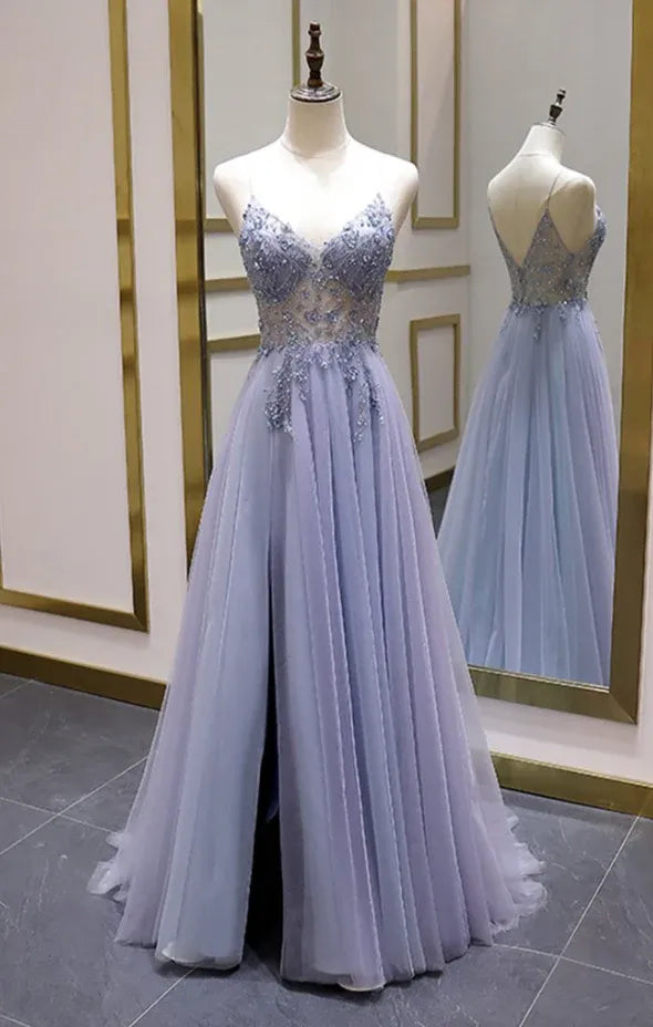 Enchanting Ballgown Sweetheart-Neck Sleeveless Beaded-Tulle Lavender Maxi Evening Dress for Women