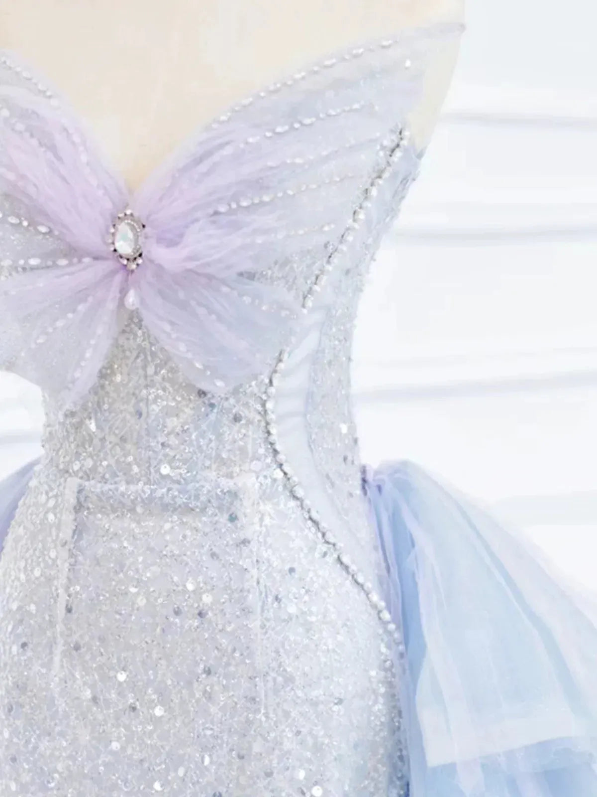 Enchanting Ballgown Sweetheart Sleeveless Ombre-Tulle Sequin Light Blue Floor-Length Prom Dress for Women
