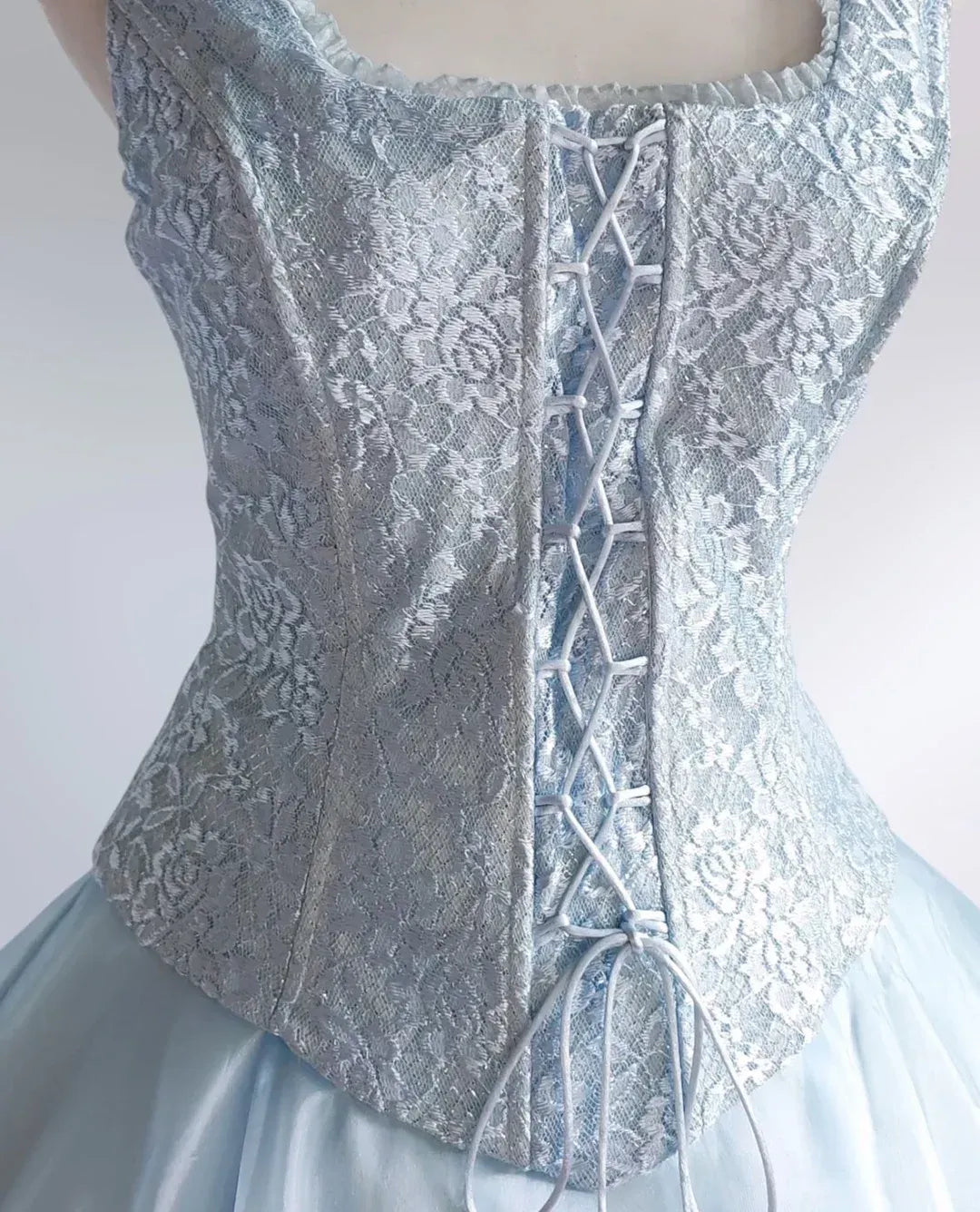 Enchanting Lace-Satin Long Evening Dress Sky Blue Square Neck Sleeveless for Women