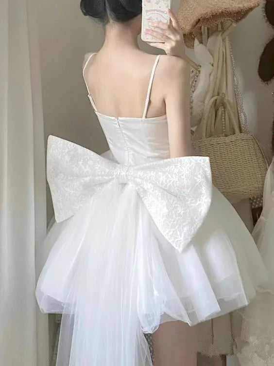 Ethereal A-line Sweetheart Sleeveless Tulle White Mini Homecoming Dress For Women Ready To Ship