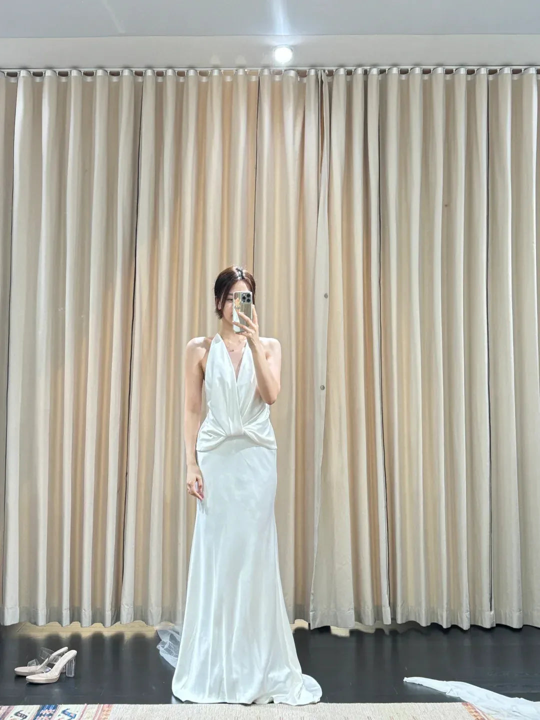 Ethereal Mermaid Halter Twisted Backless Satin White Train Prom Dress