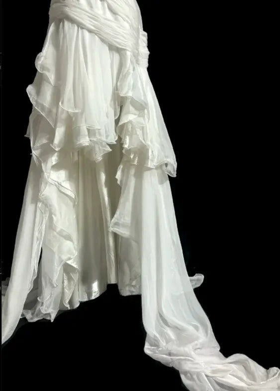 Ethereal Mermaid One-Shoulder Sleeveless Cutout Chiffon White Train Evening Dress