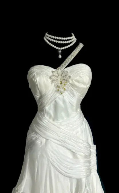 Ethereal Mermaid One-Shoulder Sleeveless Cutout Chiffon White Train Evening Dress