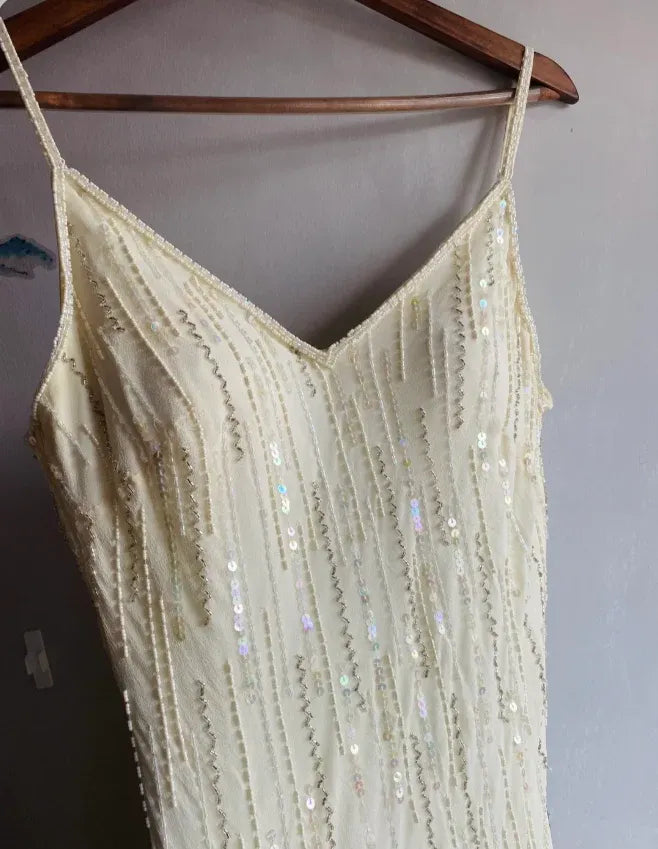 Ethereal Mermaid Spaghetti Strap Beaded Ruffled White Train Prom Dress