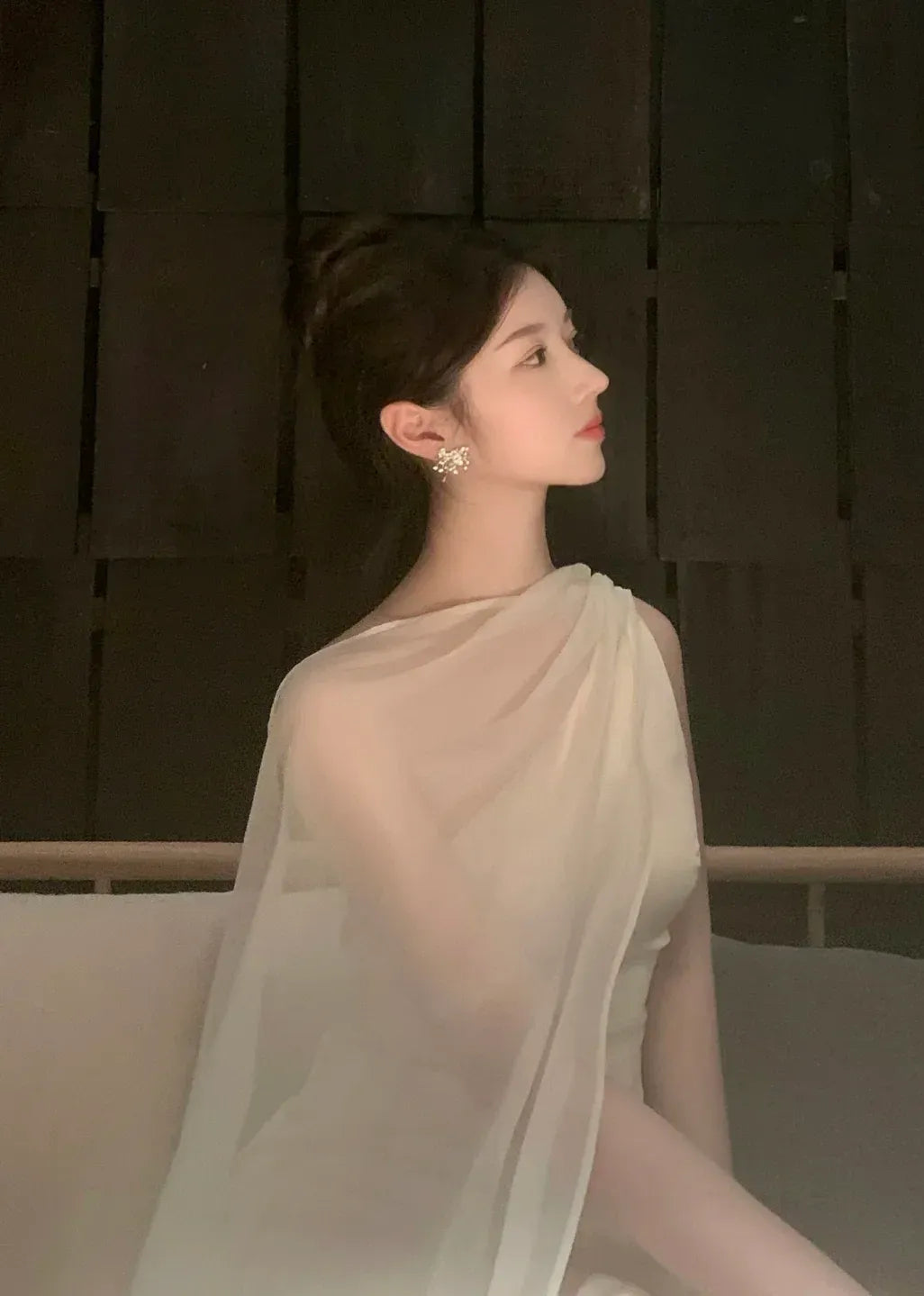 Ethereal Sheath One-Shoulder Sleeveless Drape-Accent Ivory Long Prom Dress for Women For Sale