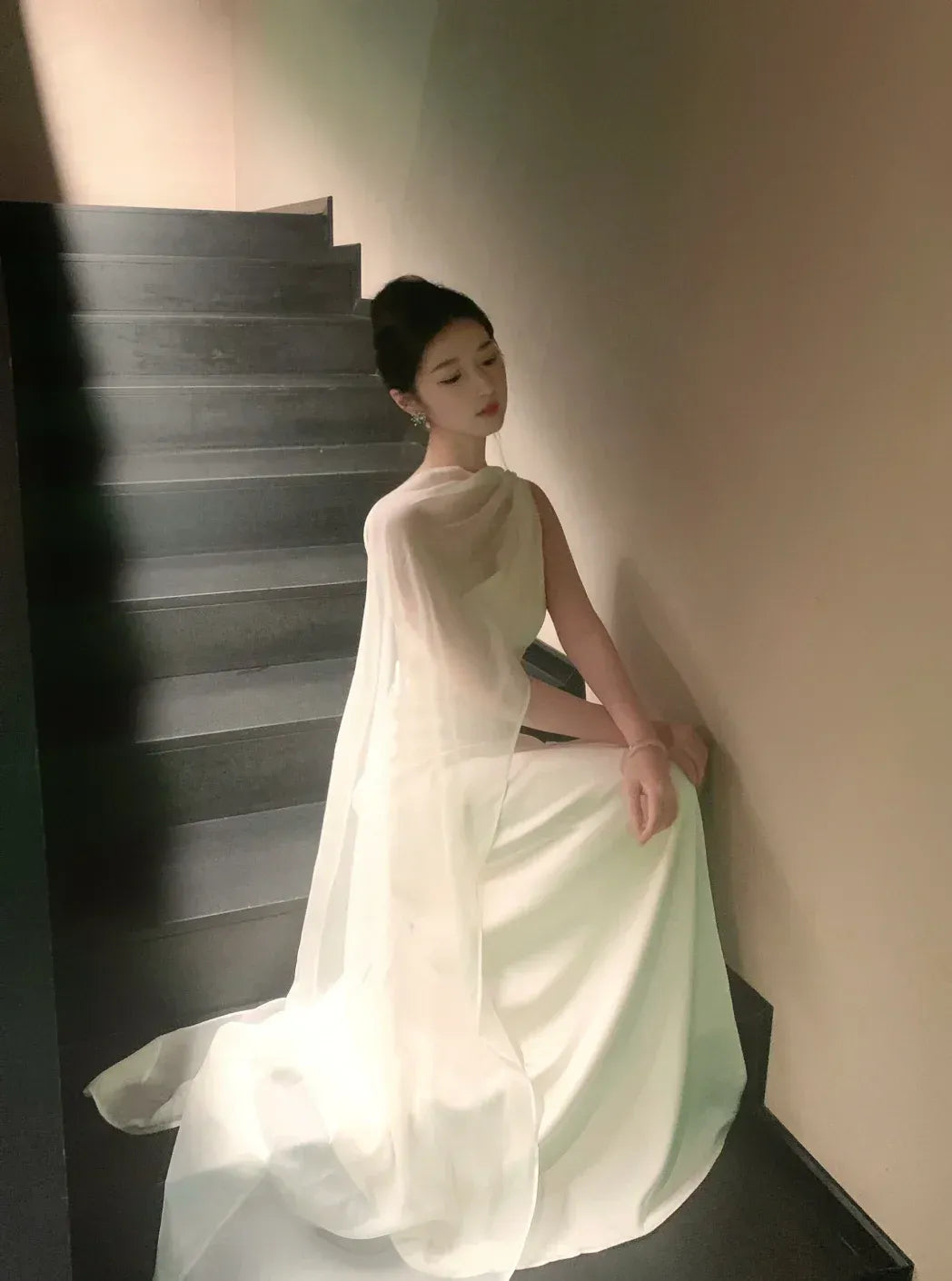 Ethereal Sheath One-Shoulder Sleeveless Drape-Accent Ivory Long Prom Dress for Women For Sale