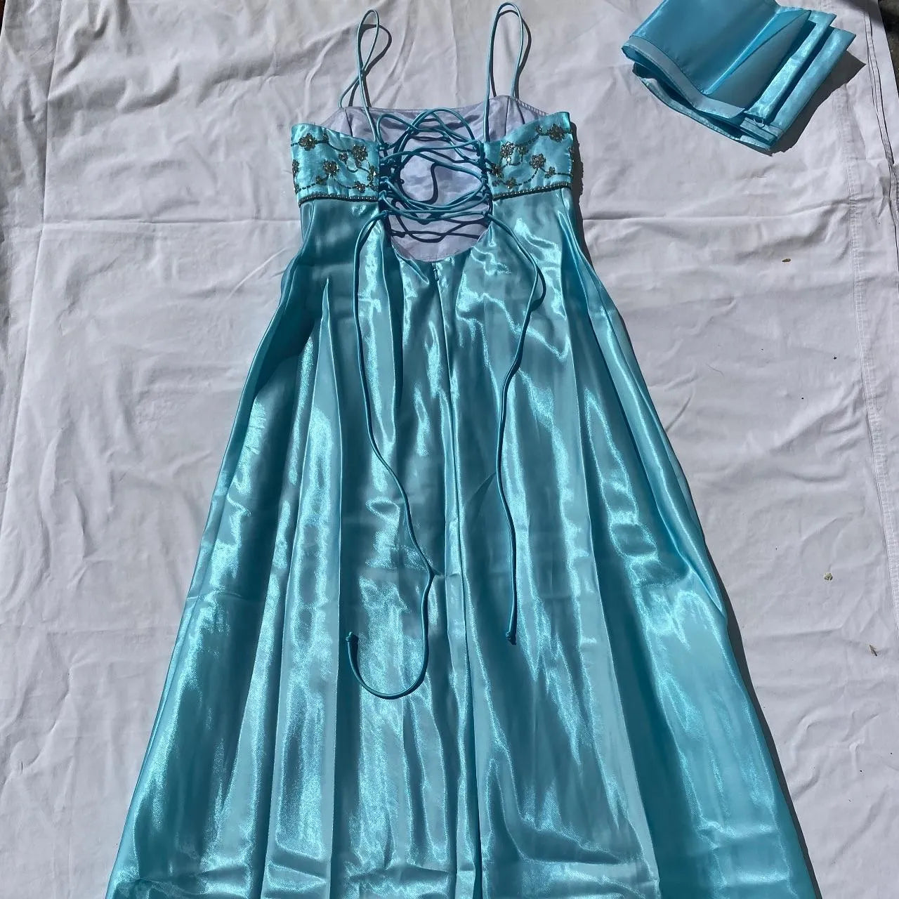 Exquisite A-Line Square Neck Sleeveless Beaded Floor-Length Prom Dress