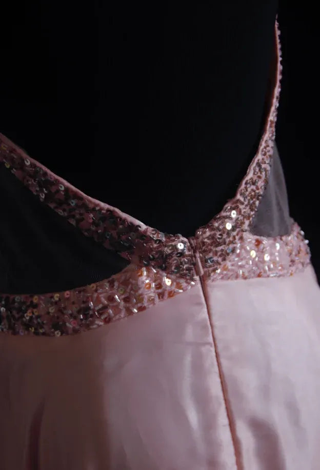 Exquisite A-line Halter Beaded Embellished Blush Train Prom Dress Hot Sale