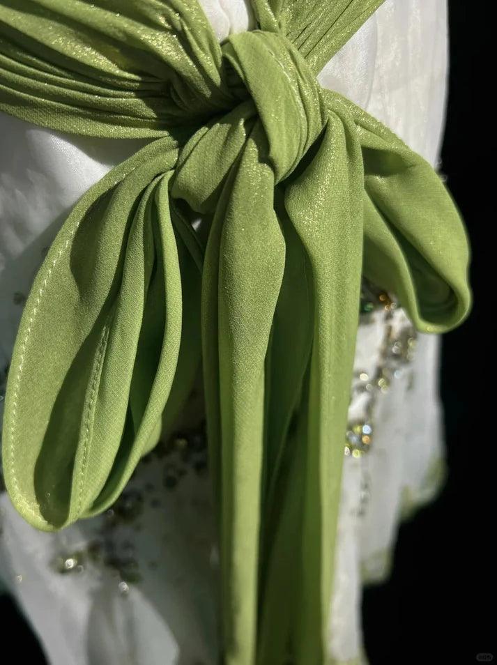 Exquisite A-line V Neck Rhinestone Beaded Light Green Short Party Dress