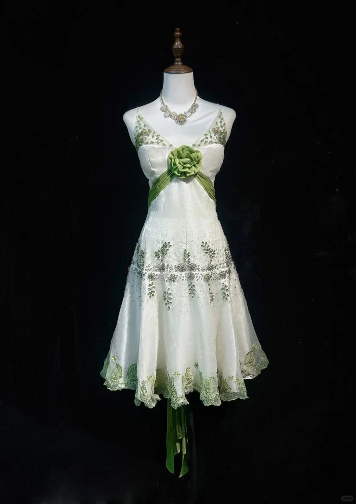 Exquisite A-line V Neck Rhinestone Beaded Light Green Short Party Dress