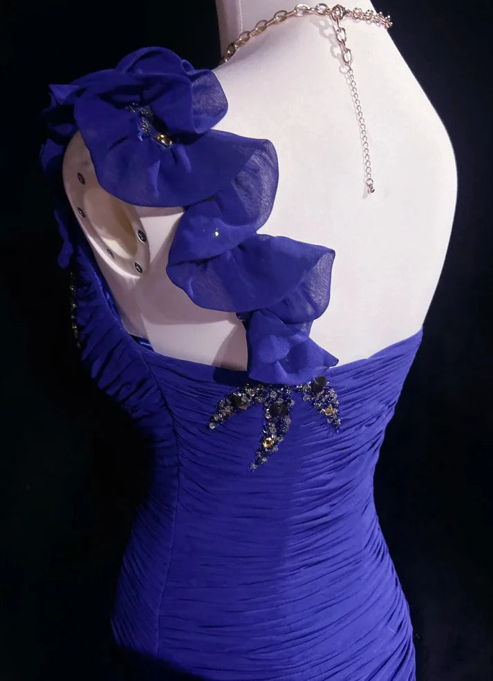 Exquisite Mermaid One-Shoulder Pleated Beaded Purple Long Party Dress