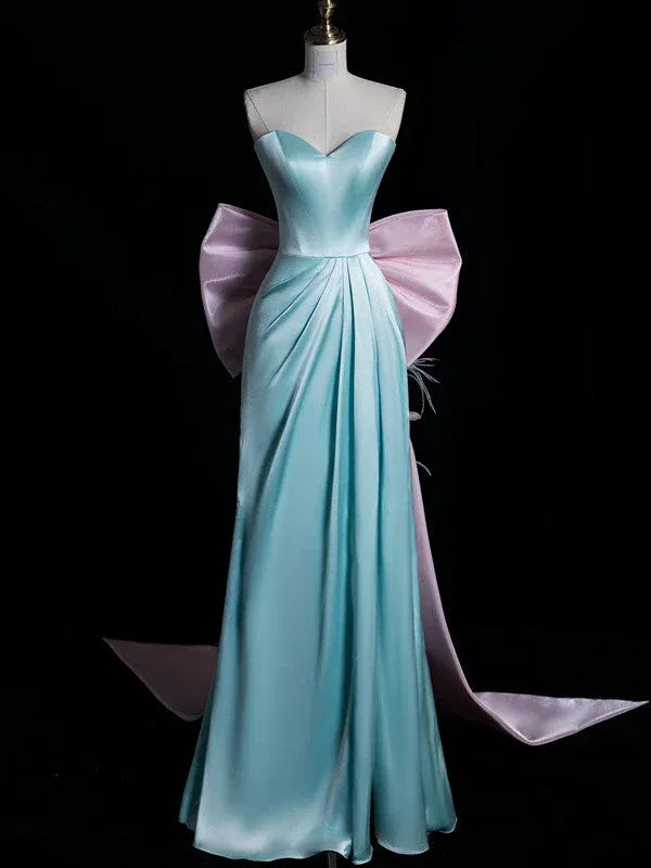 Fairy-Tale Mermaid Sweetheart-Neck Bow-Accented Sky Blue & Pink Maxi Prom Dress for Women ready to ship