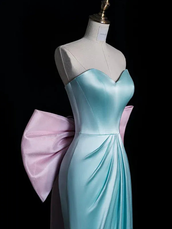 Fairy-Tale Mermaid Sweetheart-Neck Bow-Accented Sky Blue & Pink Maxi Prom Dress for Women ready to ship