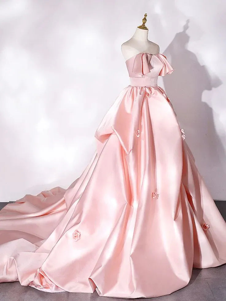 Fairytale Ball Gown Off-Shoulder Sleeveless Ruffled Blush Pink Maxi Wedding Dress for Women Custom