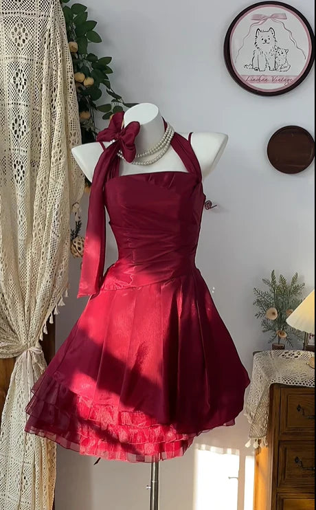 Fashion A-Line Halter Neck Sleeveless Lace Up Short-Mini Homecoming Dress
