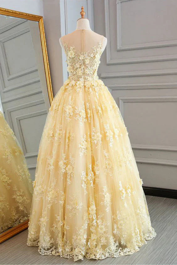 Fashion A-Line Sheer Neck Sleeveless Zipper Up Floor Length Prom Dress