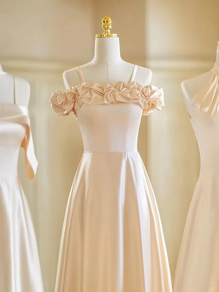 Fashion A-line Lace Up Satin Champagne Long Party Dress For Women