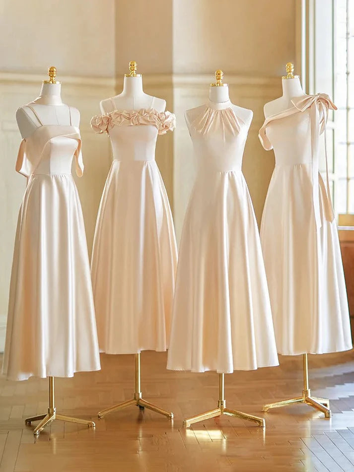 Fashion A-line Lace Up Satin Champagne Long Party Dress For Women