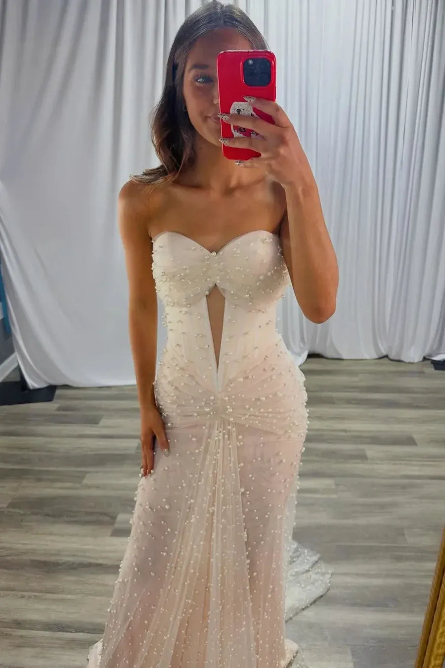 Fashion Mermaid Sweetheart Sleeveless Tulle Keyhole Floor-Length Prom Dress