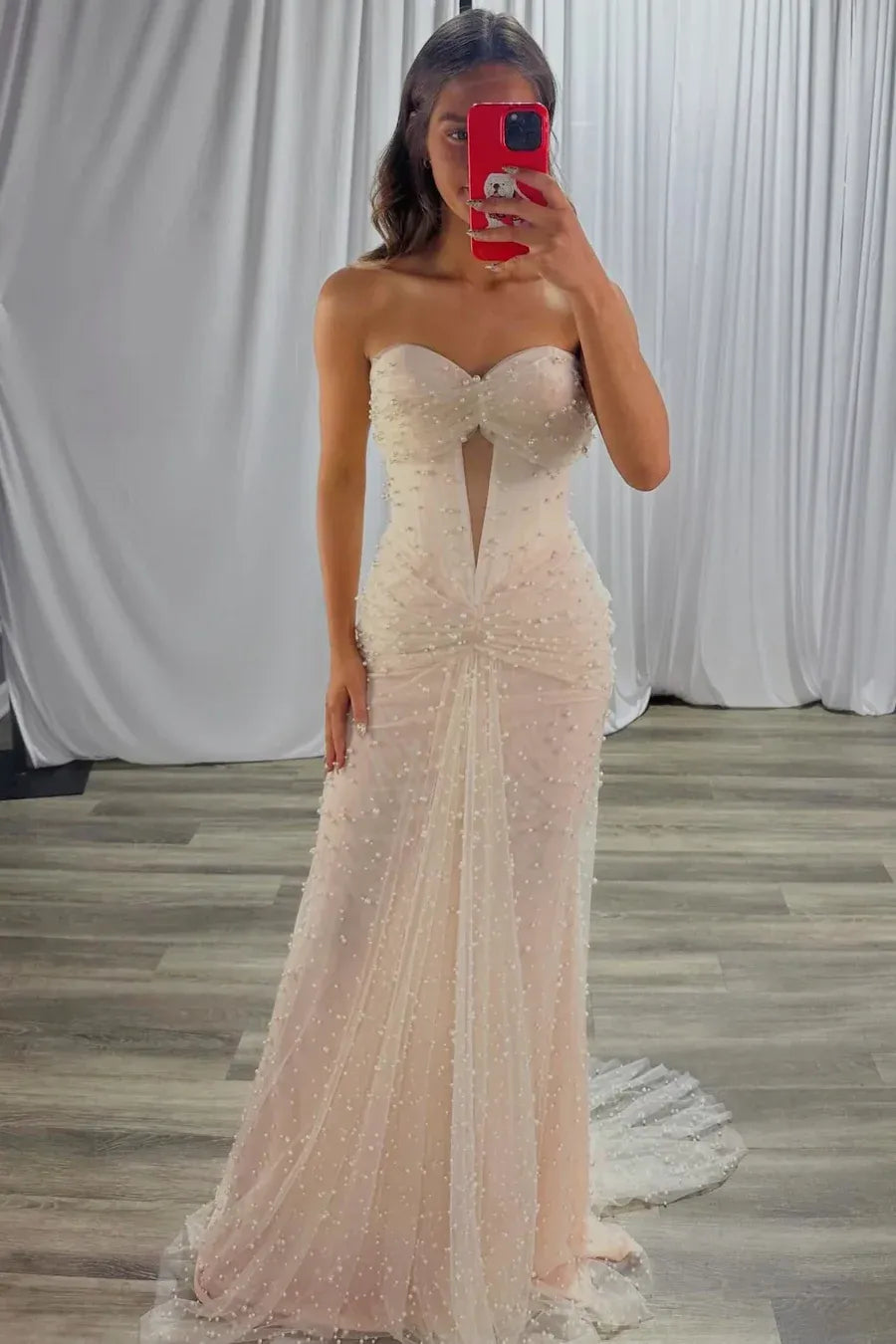 Fashion Mermaid Sweetheart Sleeveless Tulle Keyhole Floor-Length Prom Dress