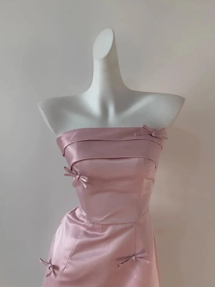 Fashion Sheath Strapless Pleated Bow Satin Black Short Party Dress