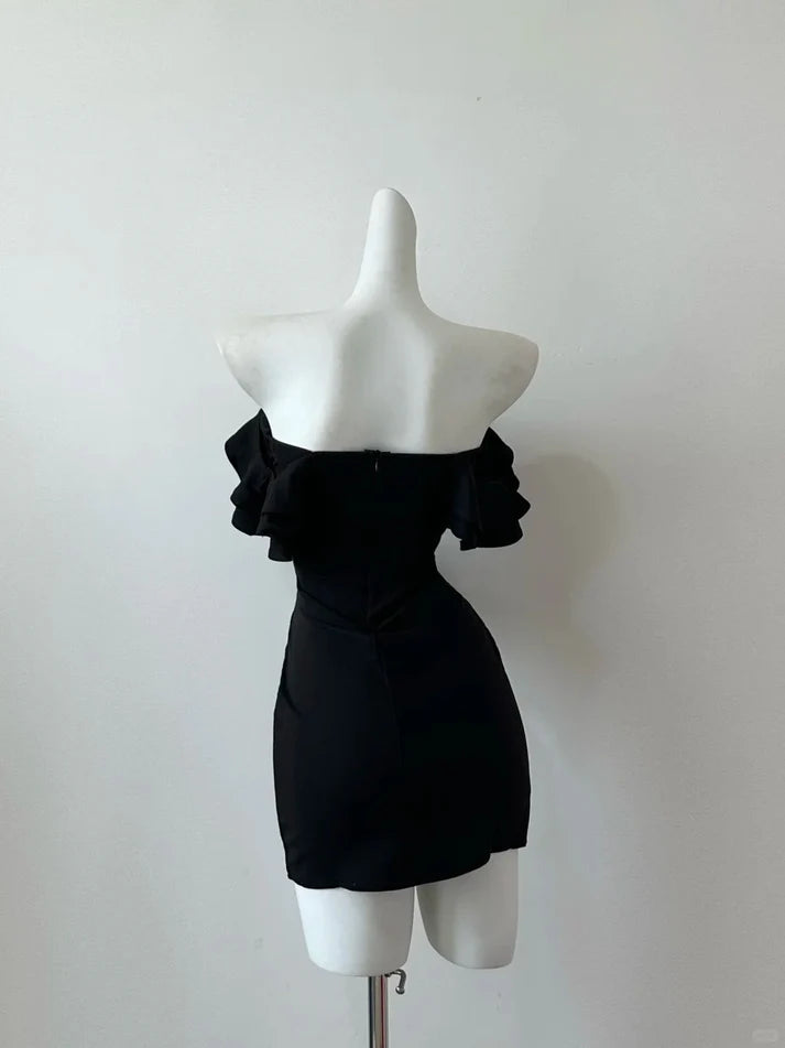 Fashion Sheath Sweetheart Ruffle Slit Black Short Party Dress