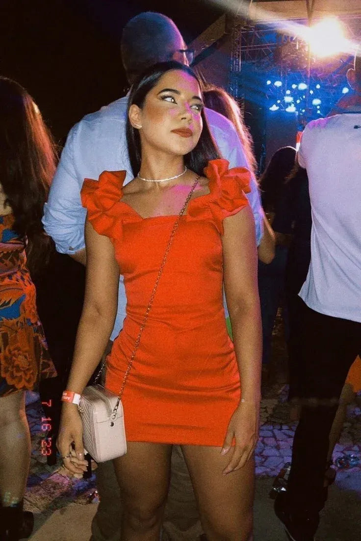Fashion Slim Square Neck Sleeveless Ruffle Satin Short Mini Homecoming Dress