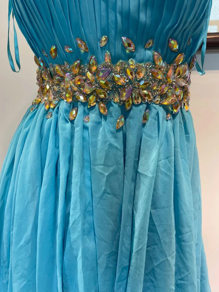 Fashion Strapless Rhinestone Chiffon Blue Short Party Dress Homecoming Dress