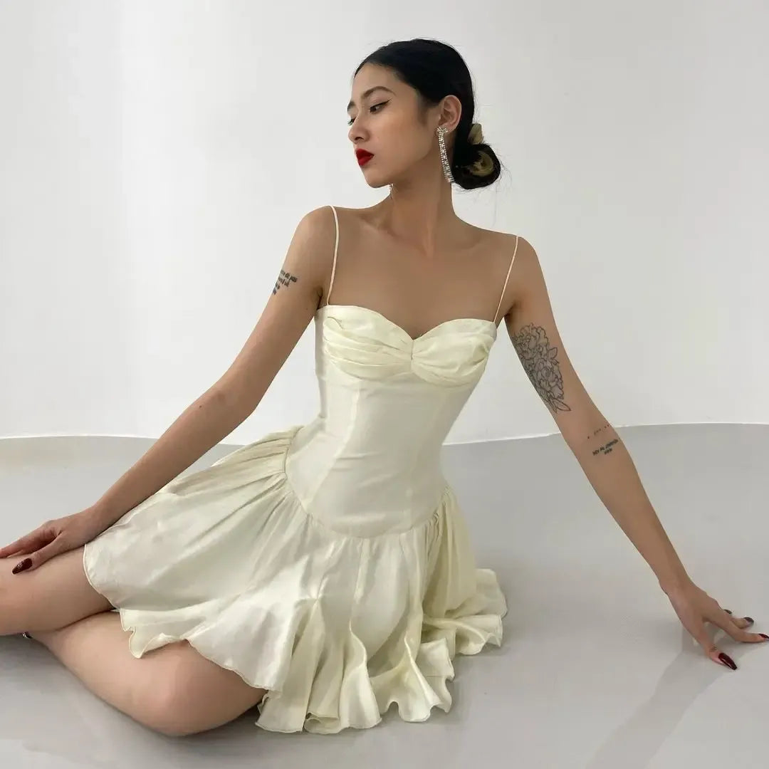 Feminine A-Line Sweetheart Corset Elastic Smocked Back Cream Mini Homecoming Dress