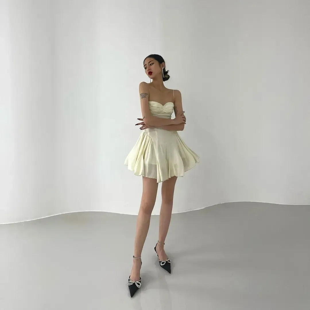 Feminine A-Line Sweetheart Corset Elastic Smocked Back Cream Mini Homecoming Dress