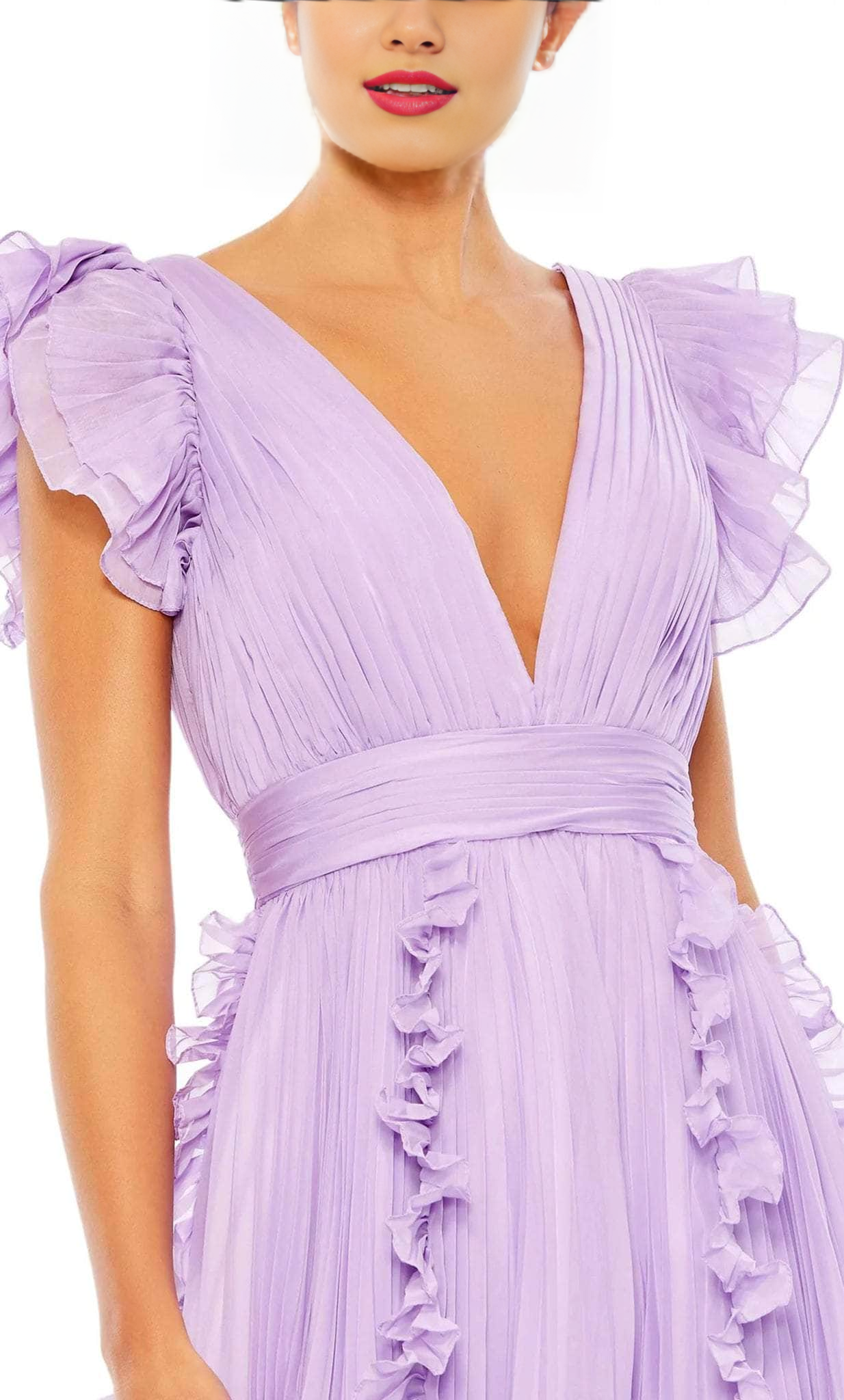 Formal Wear Dresses/ A-line Low V-Neck Ruffled Cap Sleeve V-Shape Back Prom Dress/ Evening Dresses For Women ?