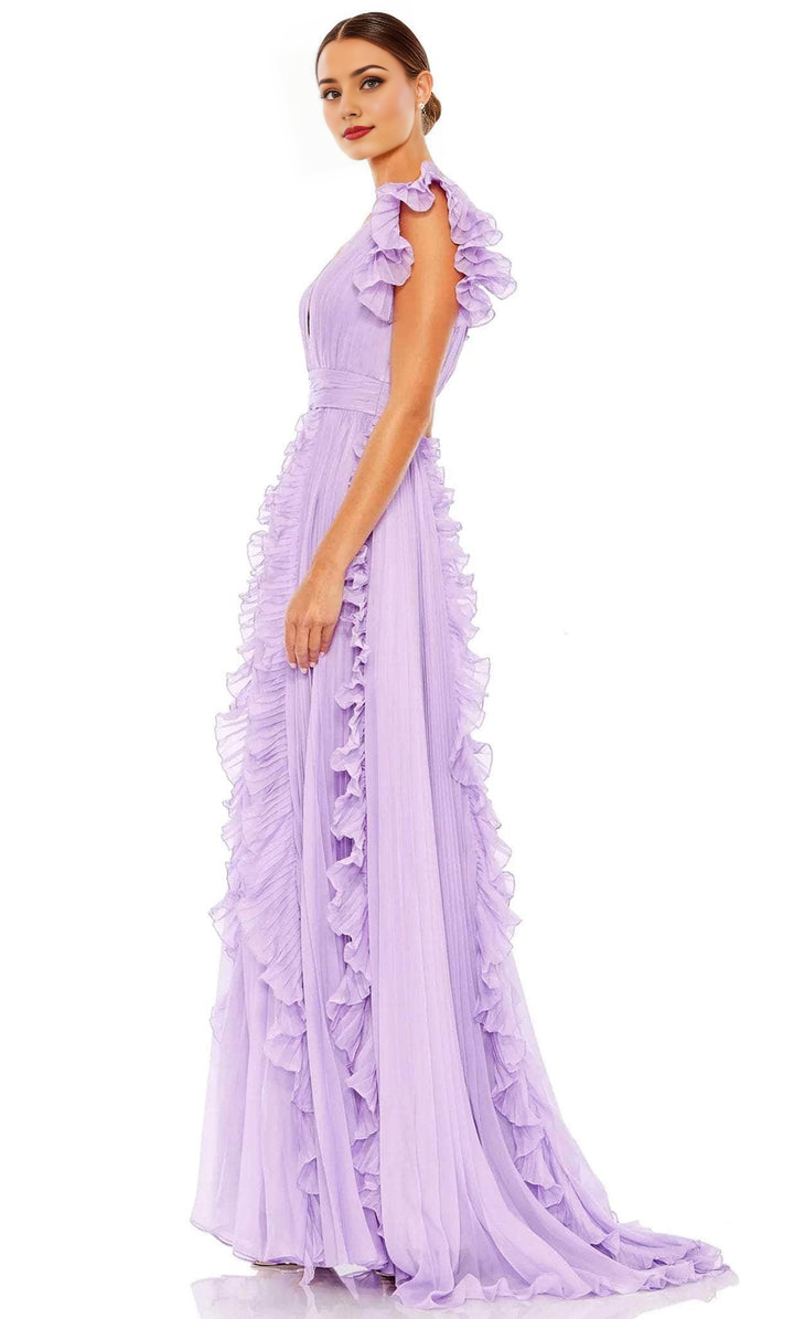 Formal Wear Dresses/ A-line Low V-Neck Ruffled Cap Sleeve V-Shape Back Prom Dress/ Evening Dresses For Women ?
