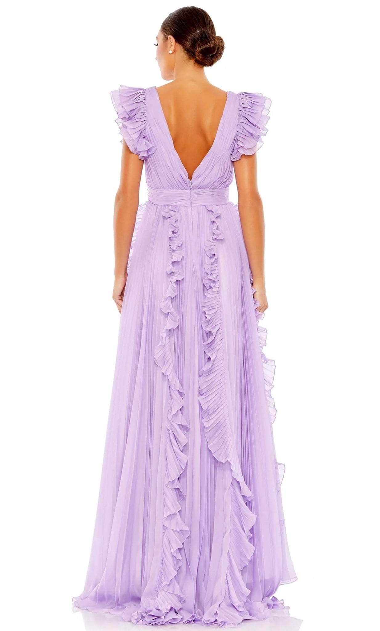 Formal Wear Dresses/ A-line Low V-Neck Ruffled Cap Sleeve V-Shape Back Prom Dress/ Evening Dresses For Women ?