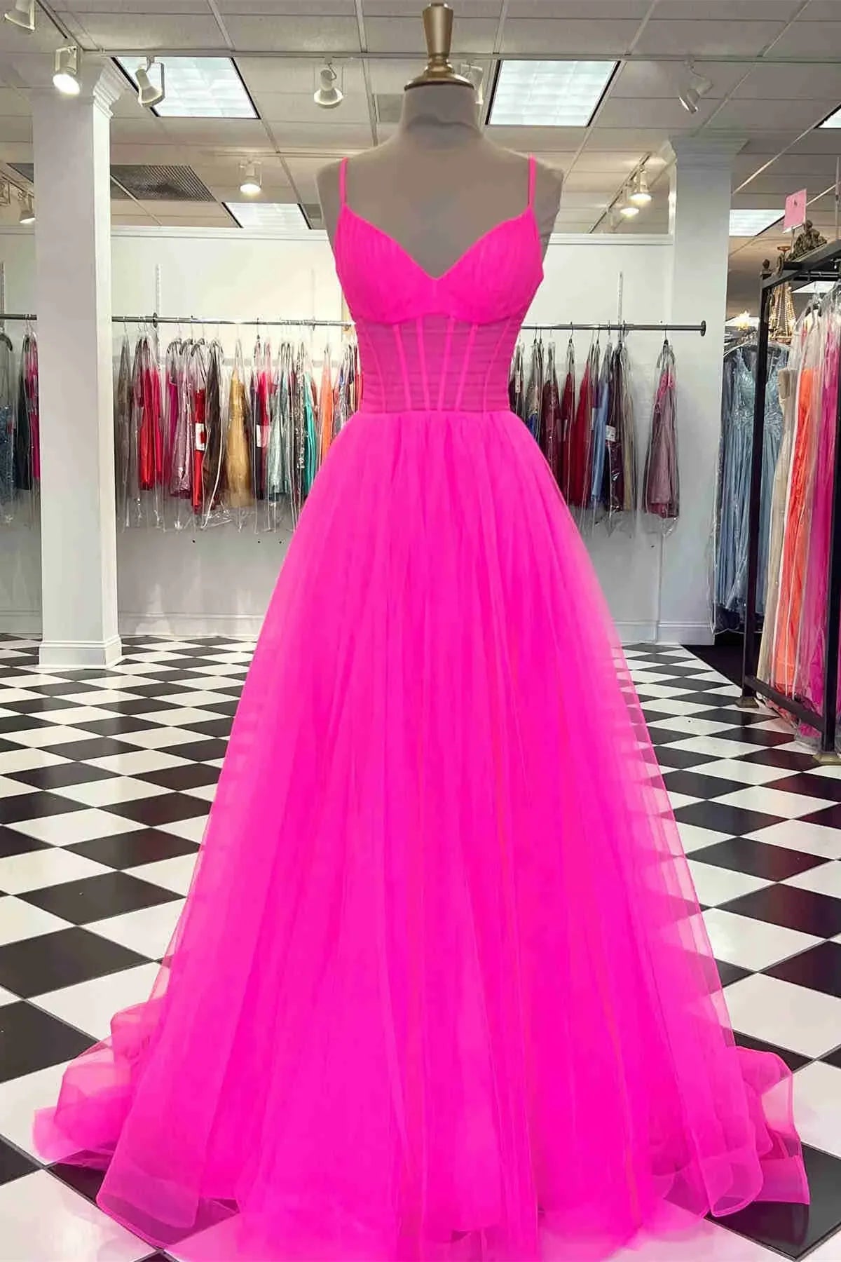 Formal Wear Dresses/Dusty Sage Tulle Plunging V Straps Long Prom Dress