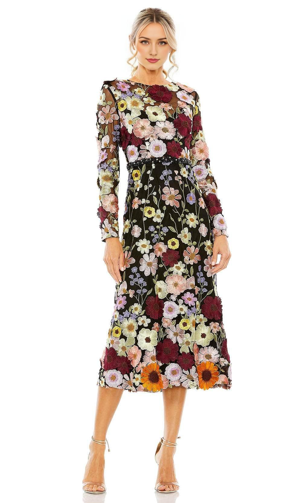 Formal Wear Dresses/ Floral Lace Sheer Long Sleeve Tea Length Sheath Formal Dress Prom Dress/ Evening Dresses For Women ?