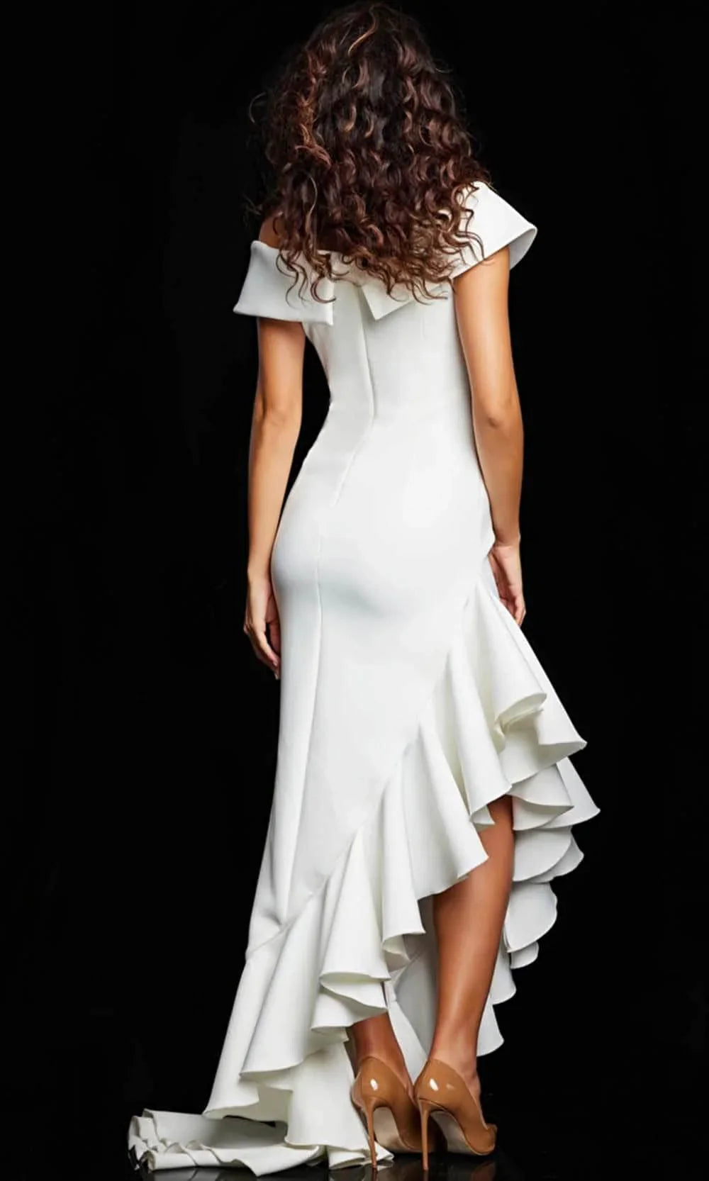 Formal Wear Dresses/ Off Shoulder Ruffle Trim Mermaid Evening Dress with Side Slit Prom Dress/ Evening Dresses For Women