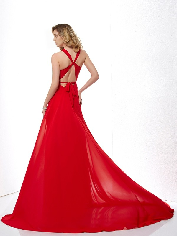 Formal Women's Dresses A-Line Princess Halter Sleeveless Long Chiffon Dresses Party dress Prom Dress Stores