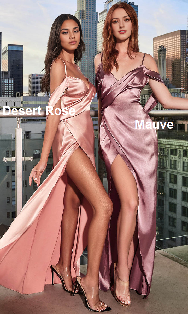Formal Wear Dresses/ Low V-Neck Spaghetti Straps Mid-Open Back Cold Shoulder Floor Length Hem With High Slit Prom Dress/ Evening Dresses For Women ?