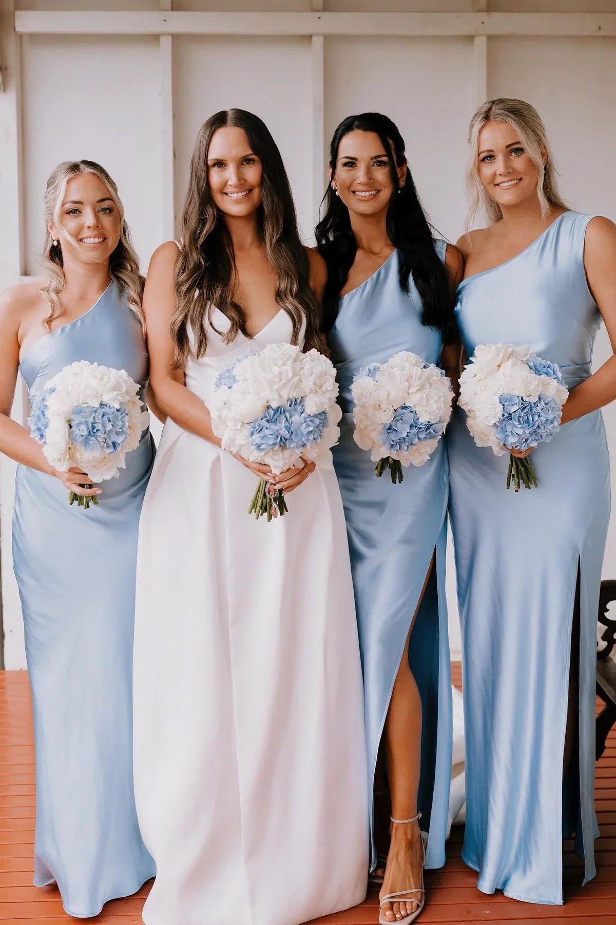 Formal Wear Dresses One Shoulder Light Blue Sheath Long Bridesmaid Dress Prom Dress In Store