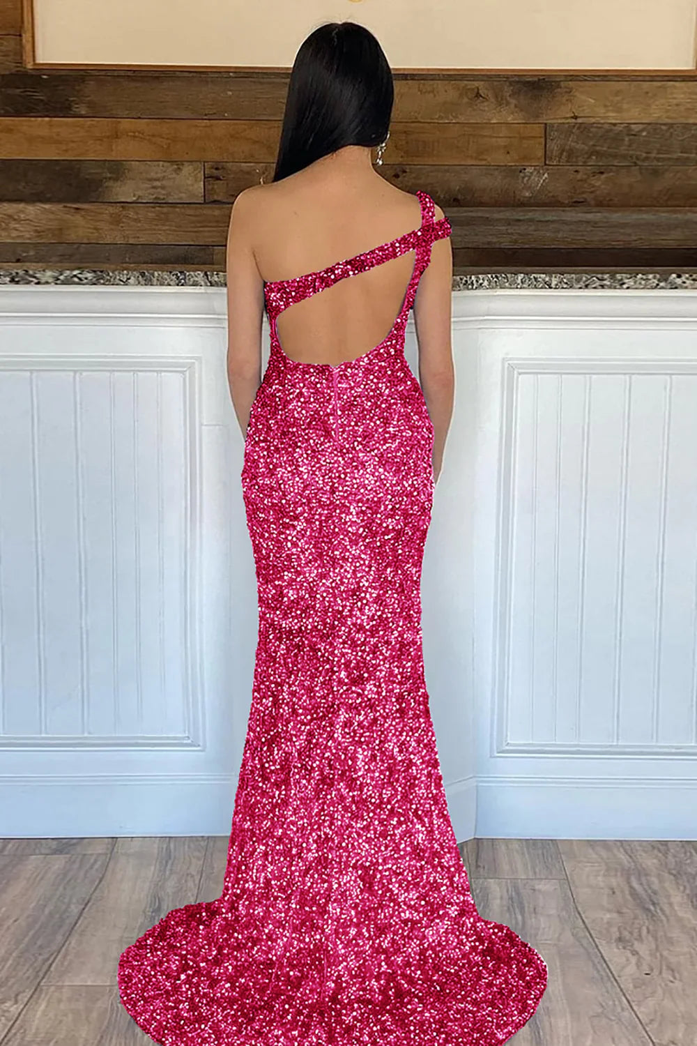 Sparkly Sequins  Mermaid One Shoulder Long Prom Dress