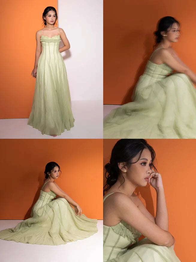 Gentle A Line Spaghetti Strap Sleeveless Zipper Up Floor-Length Prom Dresses