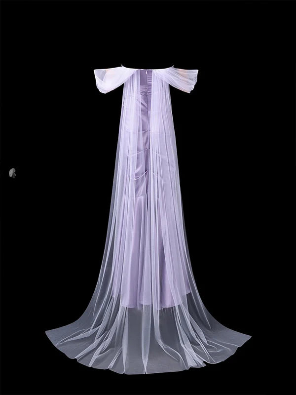 Glam Mermaid Off-the-shoulder Satin Lavender Long Prom Dresses Evening Dresses