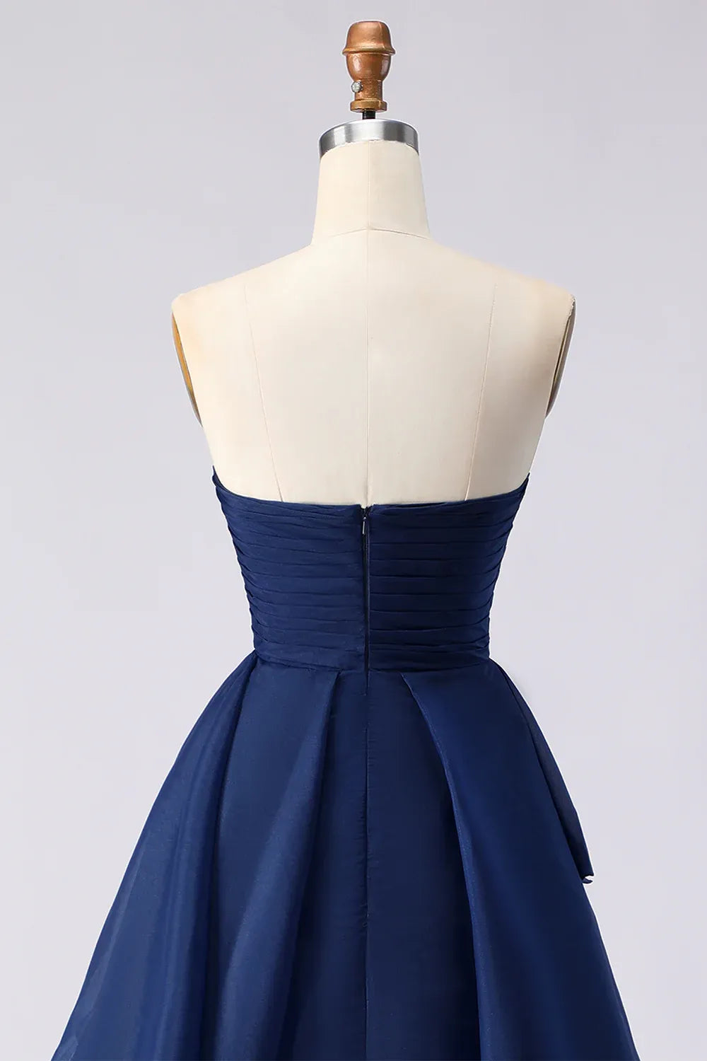 Glamorous A-Line Strapless Ruched Ruffled Navy Long Prom Dress For Sale