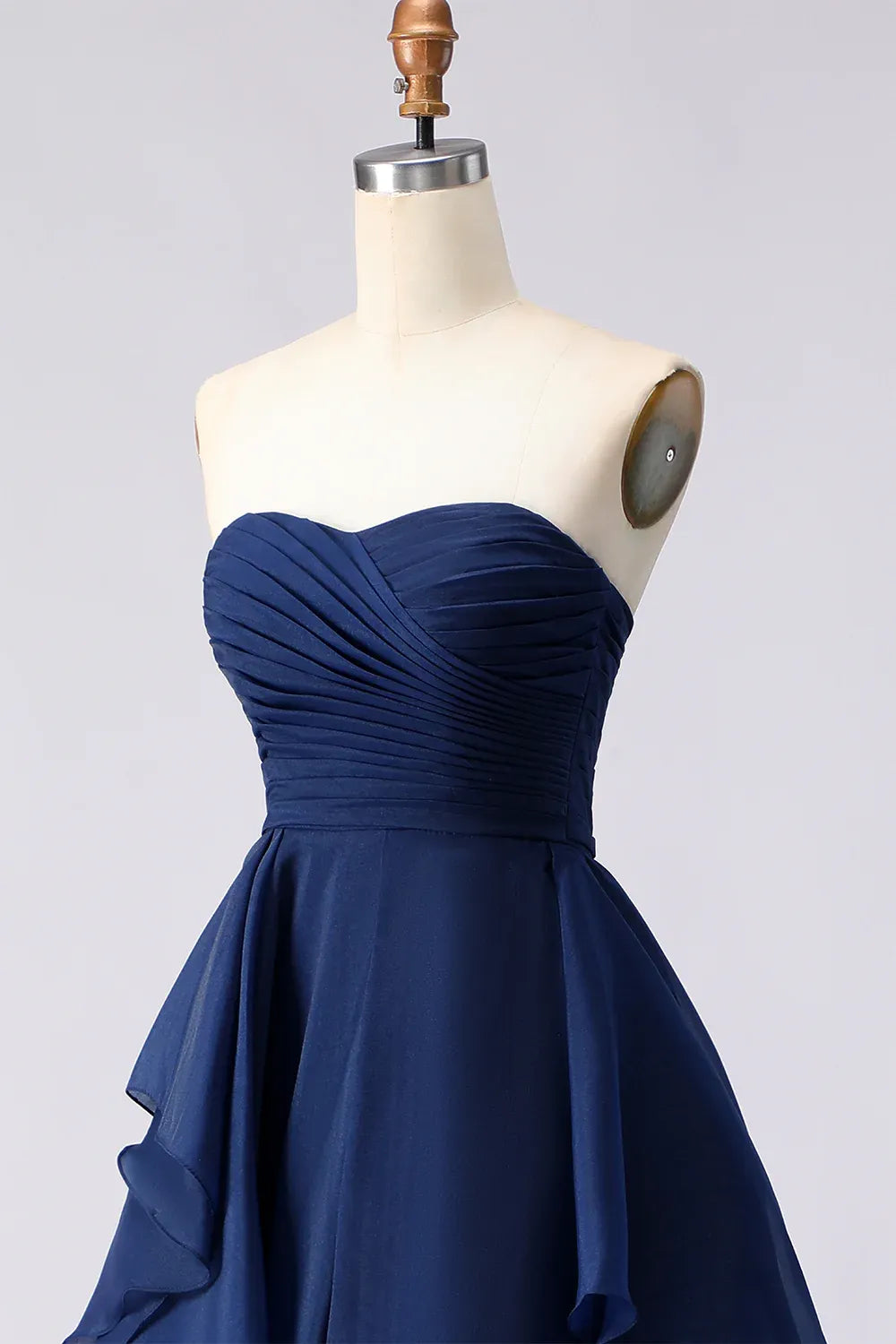 Glamorous A-Line Strapless Ruched Ruffled Navy Long Prom Dress For Sale